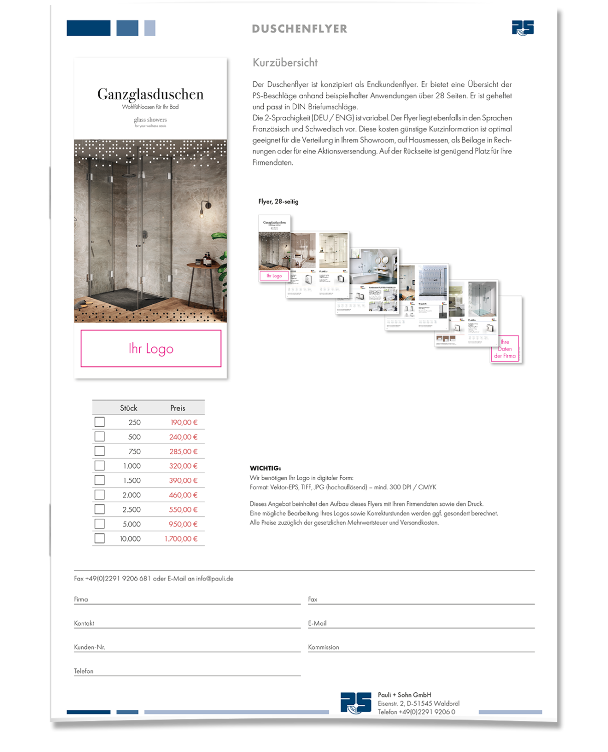 Kataloge / Broschüren / Formulare – Pauli Sohn GmbH